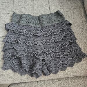 Crochet Layered Black Women's Skort with Elastic Waist